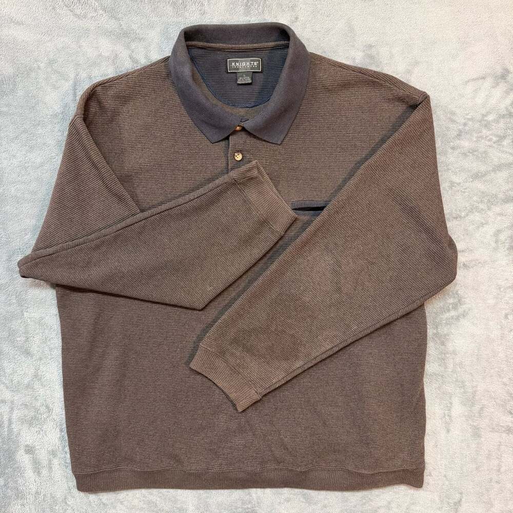 Knights Sportswear Long Sleeve Polo Shirt Size L Brown Ribbed